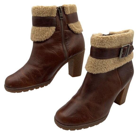 Timberland Glancy NEW Womens 10 Leather Ortholite Boots Shearling Cuff Buckle - Picture 1 of 16